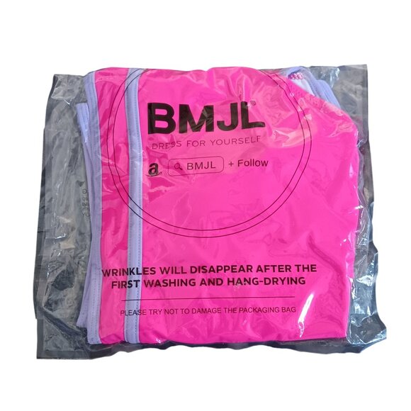 BMJL Sporty Two Piece Neon Pink Lavender Trim High Waisted Bikini Set Size 2XL - Picture 2 of 6